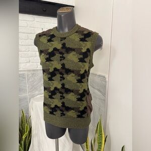 Simons Green Camouflage Sleeveless lamb wool Sweater